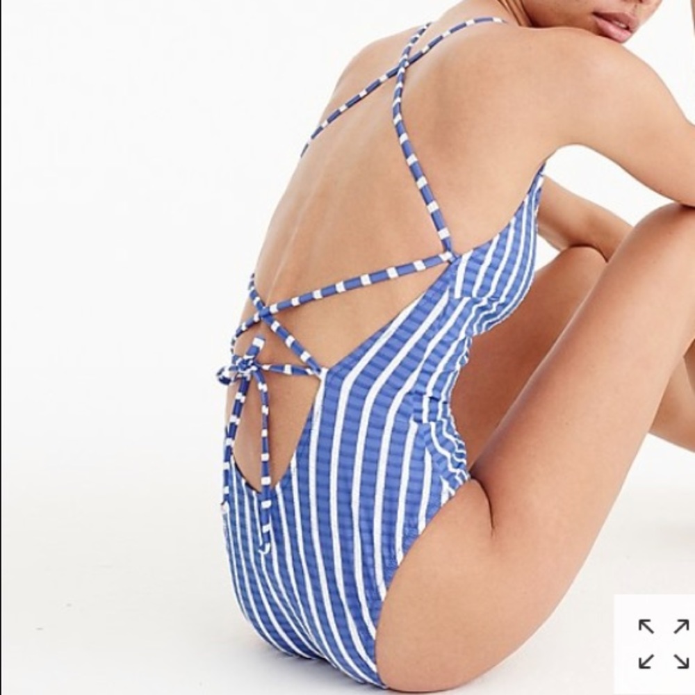 J. Crew Blue and White Striped One Piece Swimsuit